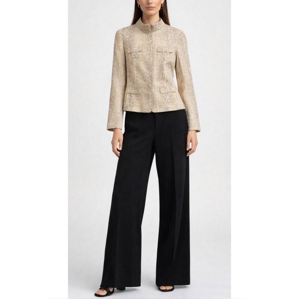 ELIE TAHARI | $448 Lydia Jacket in Khaki Multi Reptile Print, Size Small